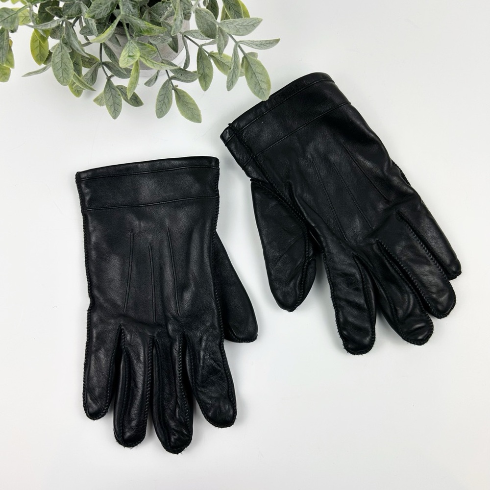 Isotoner Genuine Leather Gloves Black Women's Size Large